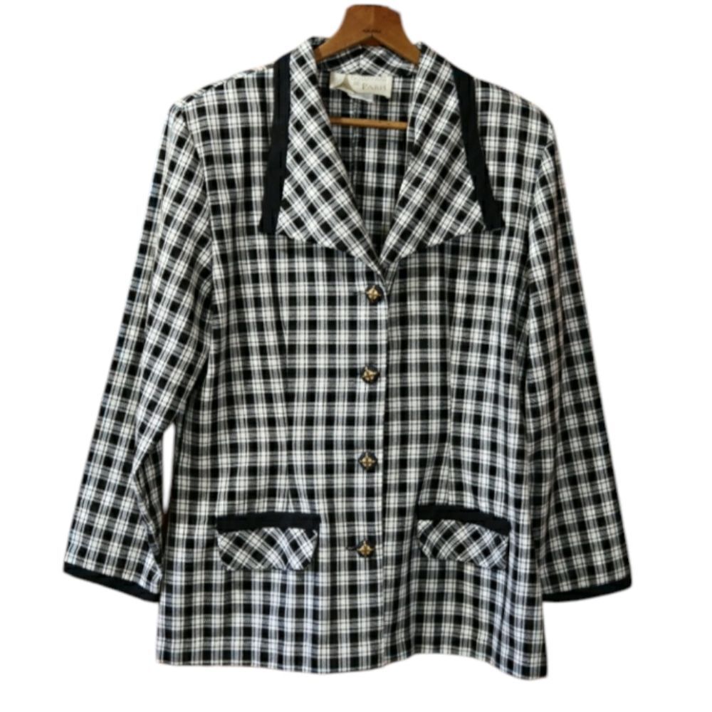 Boulevard De Paris Black & White Plaid Blazer Jacket 14 Vintage Business Casual
